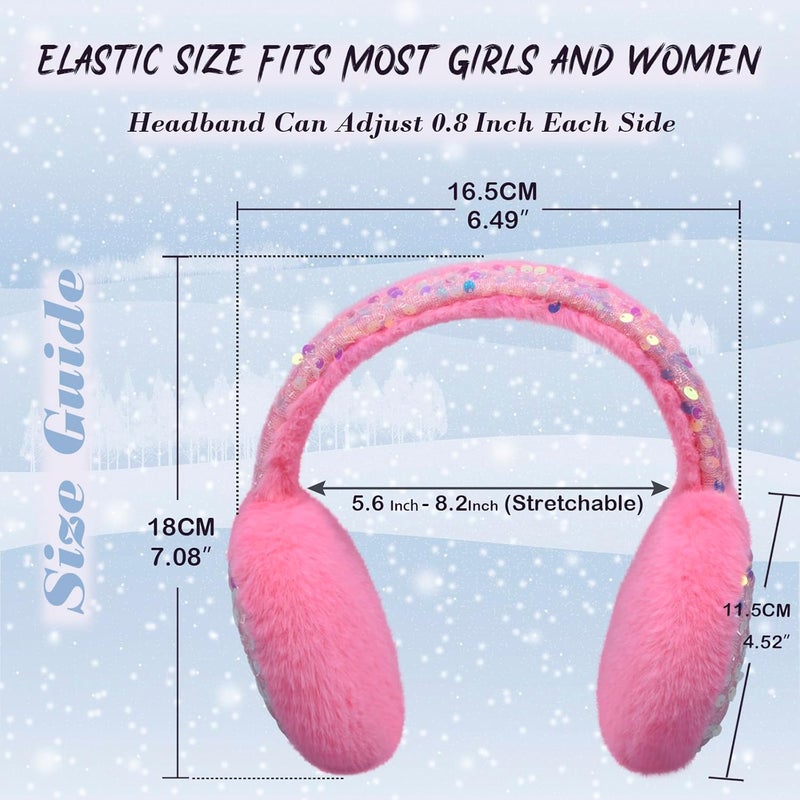 FYBW Ear Muffs Gloves Set for Kids, Winter Adjustable Sequins Warm Earmuffs for Kids Outdoor Cold Weather - Image 5